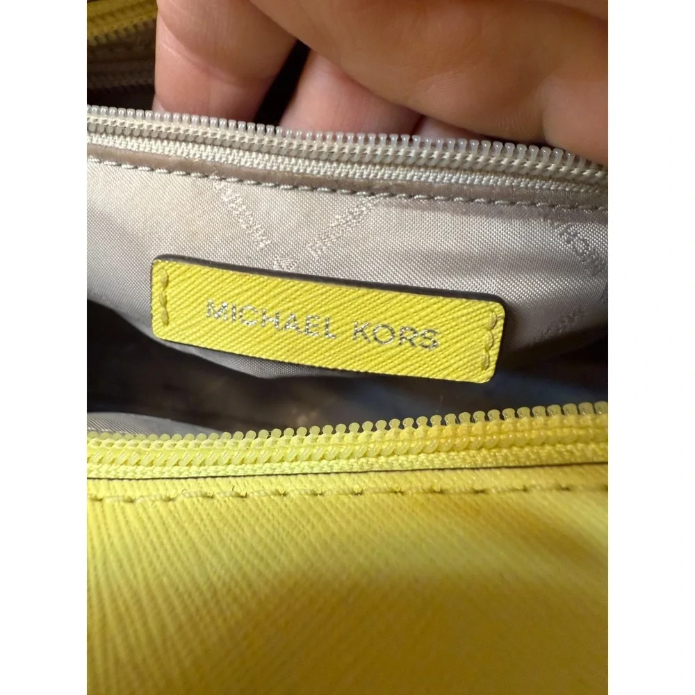 Michael Kors Leather Dillon Satchel Yellow Sunflower Purse Tote Crossbody Charm
